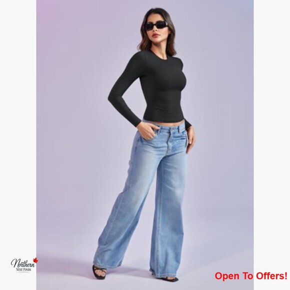 Long Sleeve Double Lined Workout Tee Crew Neck Fitted T-Shirt - Picture 5 of 7